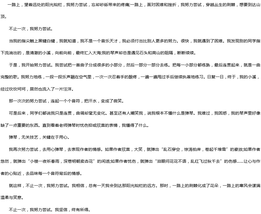 2019中考滿分作文：不止一次，我努力嘗試過